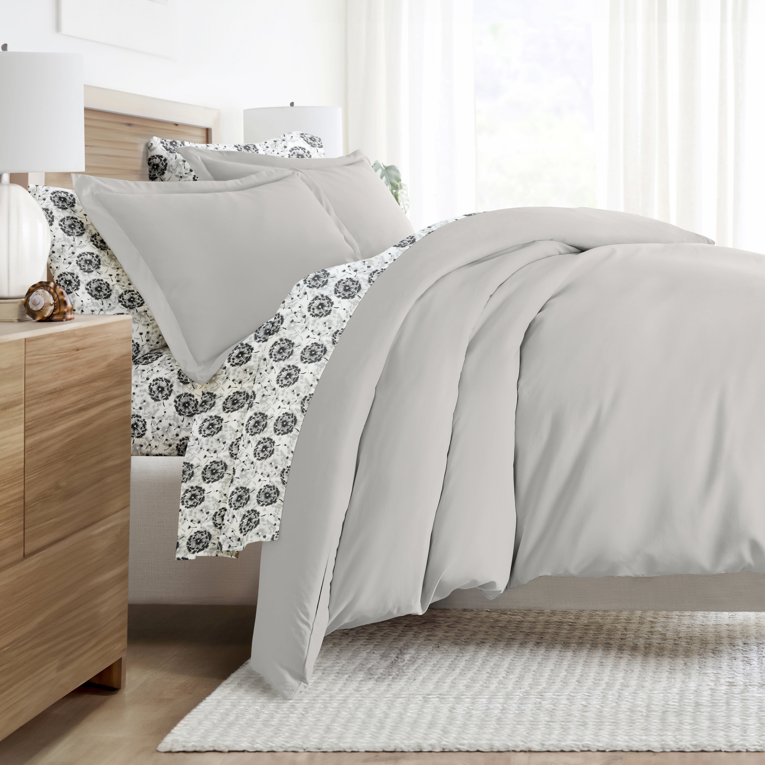 Noble Linens 8 Piece Solid Duvet Bundle in Light Gray, Queen