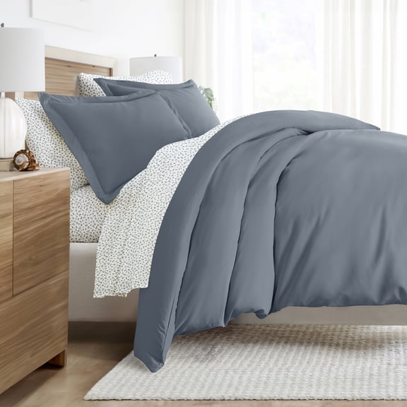 Noble Linens 8 Piece Solid Duvet Bundle in Stone, Queen