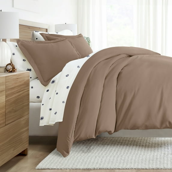 Noble Linens 8 Piece Solid Duvet Bundle in Taupe, Queen