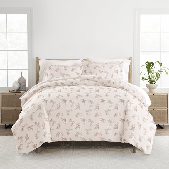 Noble Linens Apricot Rose 2-Piece Patterned Duvet Cover Set, Twin