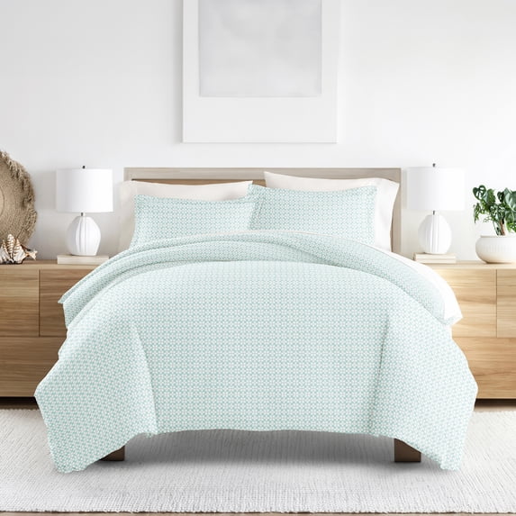 Noble Linens Aqua Starlight Pattern 3-Piece Duvet Cover Set, Full/Queen