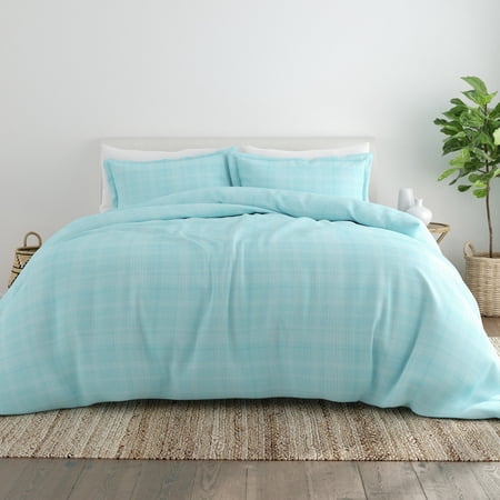 Noble Linens Aqua Thatch Pattern Duvet Set 3-Piece Duvet Cover Set, Full/Queen