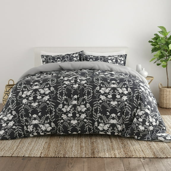 Noble Linens Black Reversible Secret Garden Print 2-Piece Duvet Cover Set, Twin/TwinXL