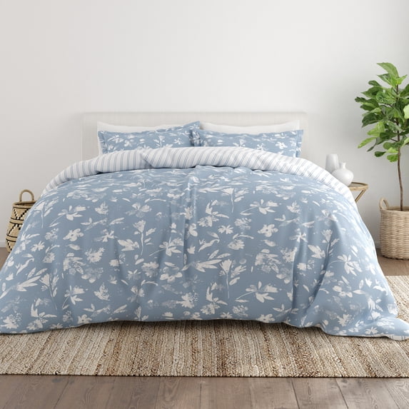 Noble Linens Blue Reversible Country Home Print 3-Piece Duvet Cover Set, King/CalKing