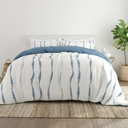 Noble Linens Reversible Coastal Blue Urban Vibe Print 3-Piece Duvet Cover Set, Full/Queen