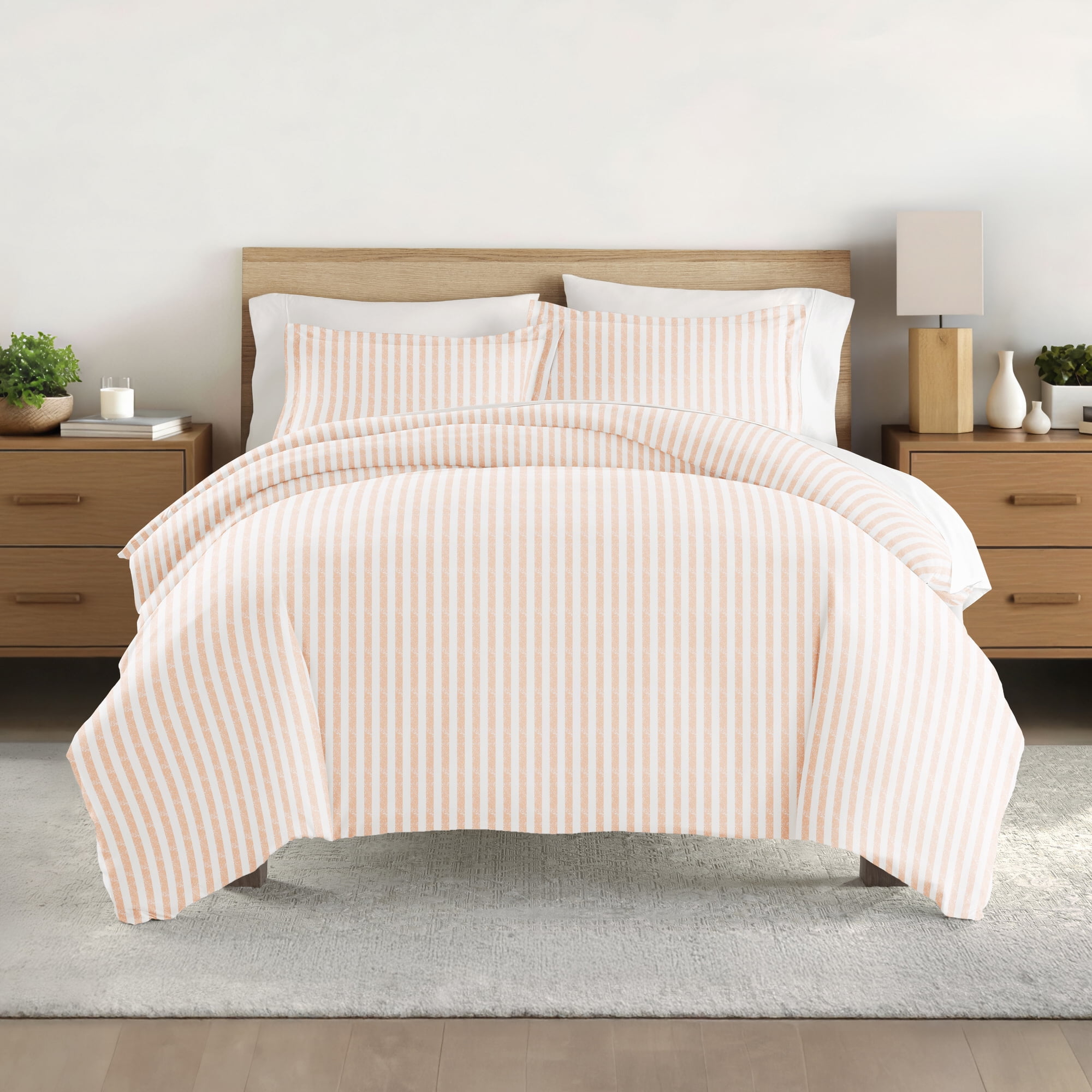 Noble Linens Blush Puffed Rugged Stripes 3-Piece Duvet Cover Set, Full/Queen
