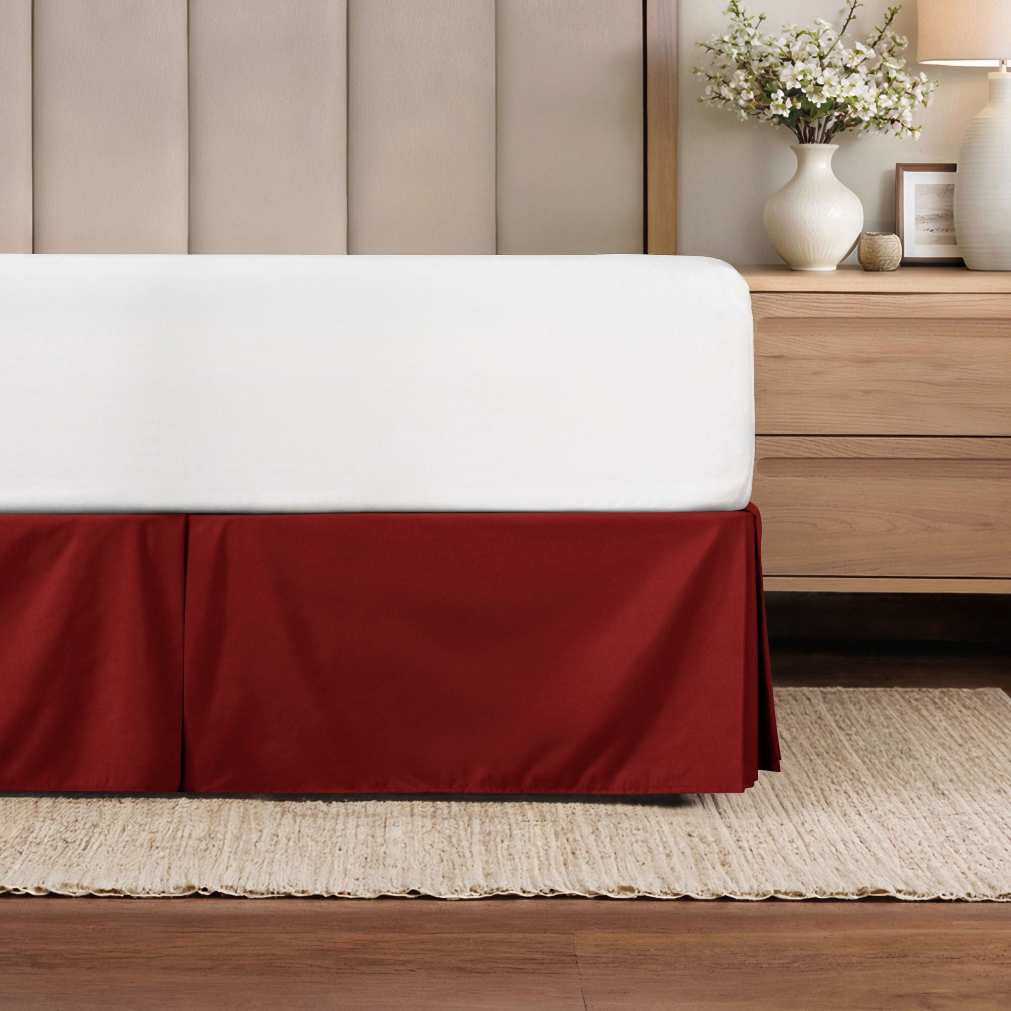 Noble Linens Burgundy Pleated Dust Ruffle Bed Skirt, Full