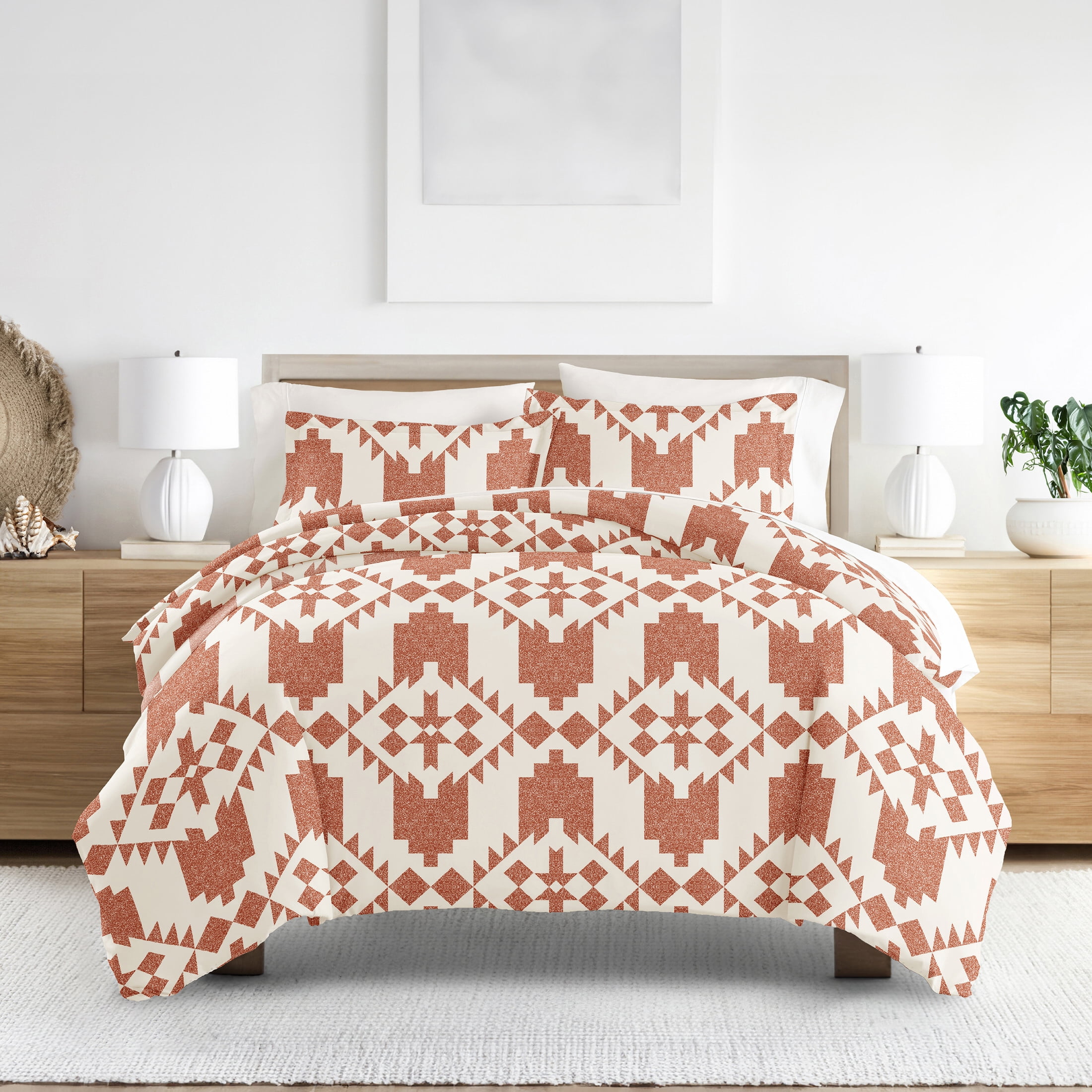 Noble Linens Clay Adobe Diamond Reversible 3-Piece Duvet Cover Set, Full/Queen