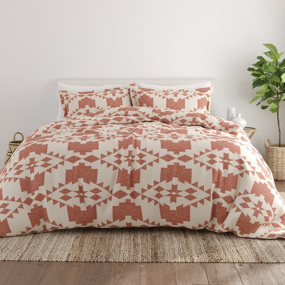 Noble Linens Clay Adobe Diamond Reversible 3-Piece Duvet Cover Set, King/Cal King