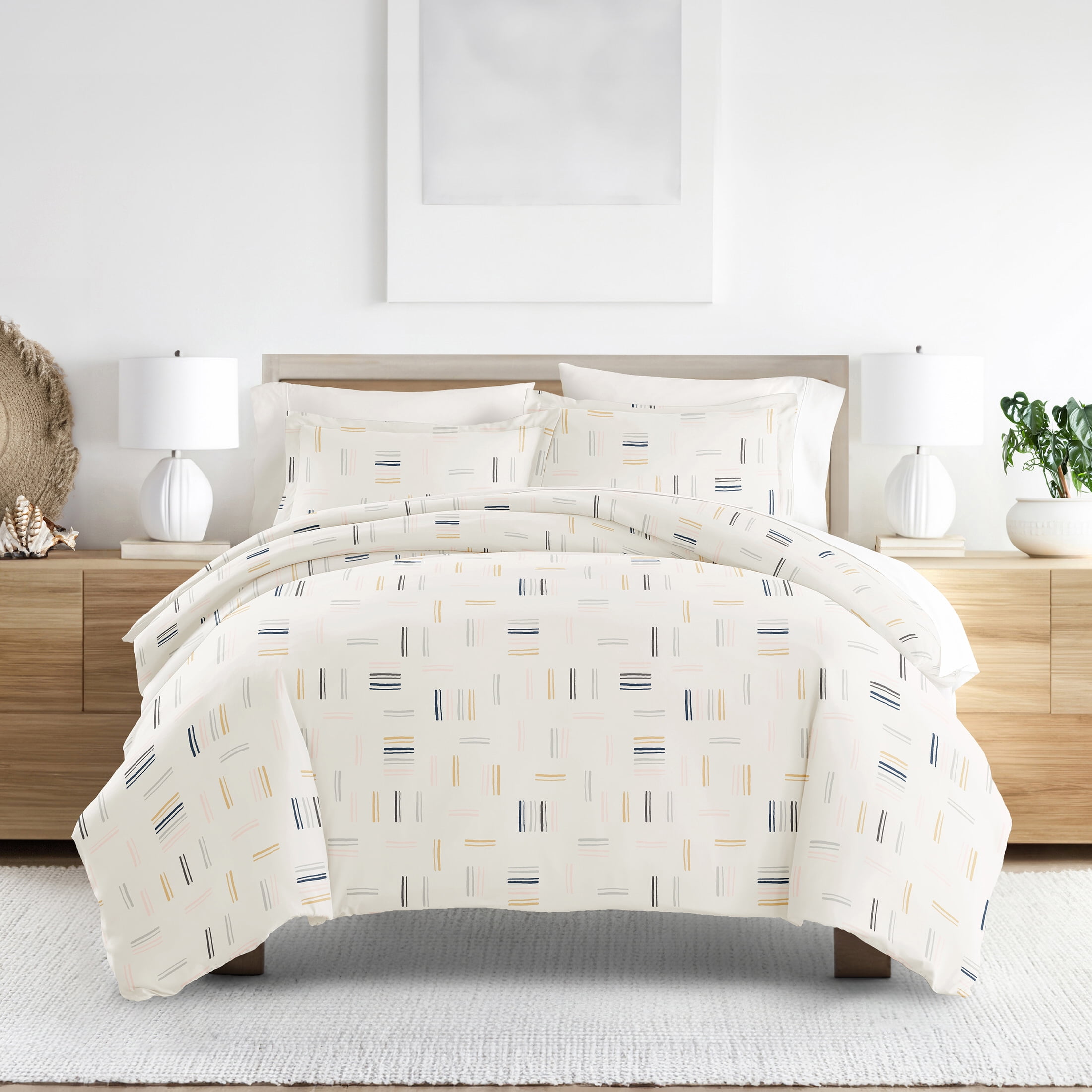 Noble Linens Clay Geo Dash 3-Piece 3-Piece Duvet Cover Set, King/Cal King