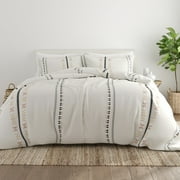 Noble Linens Clay Natural Geo Lines 3-Piece 3-Piece Duvet Cover Set, Full/Queen