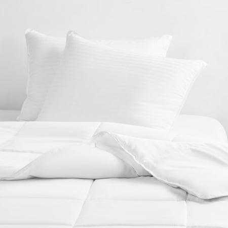 Noble Linens Cooling Luxury Gel Fiber Pillows with 100% Cotton Cover (Set of 2), Queen, White