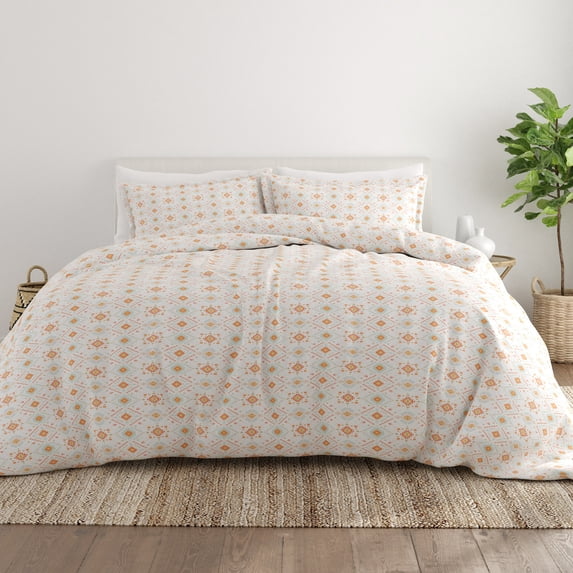 Noble Linens Coral Aztec Dreams Pattern 3-Piece Duvet Cover Set, Full/Queen
