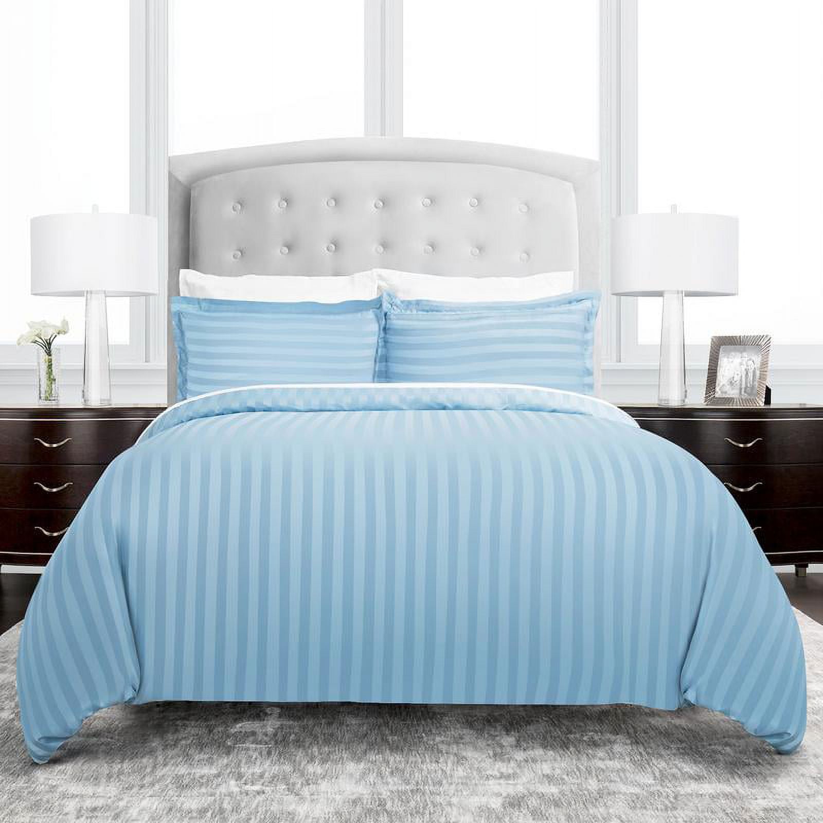 Noble Linens Dobby Striped 3 Piece Duvet Hotel Collection Cover Set