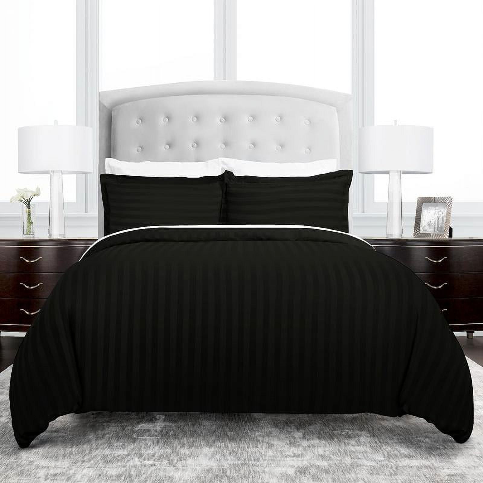 Noble Linens Dobby Striped 3 Piece Duvet Hotel Collection Cover Set