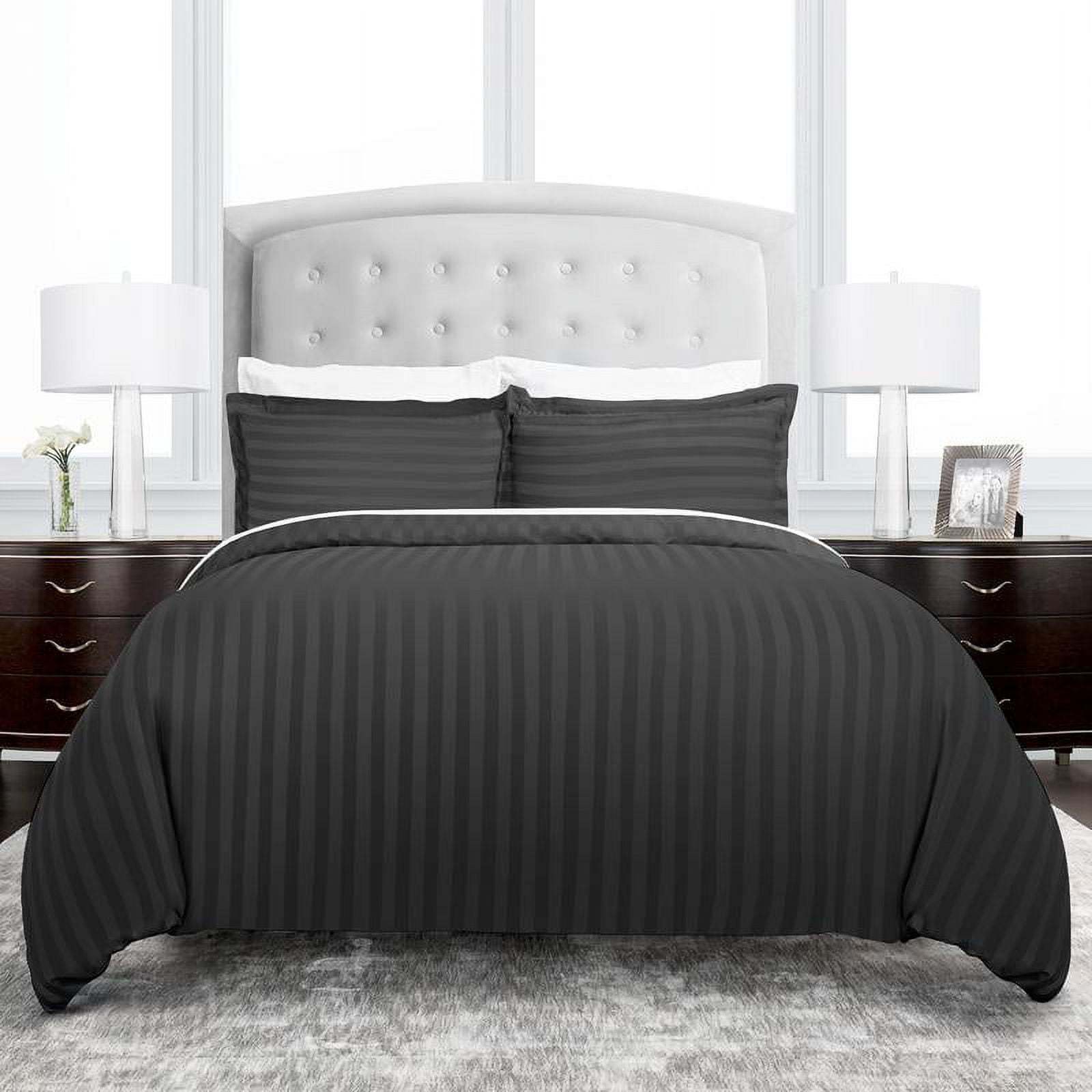 Noble Linens Dobby Striped 3 Piece Duvet Hotel Collection Cover Set