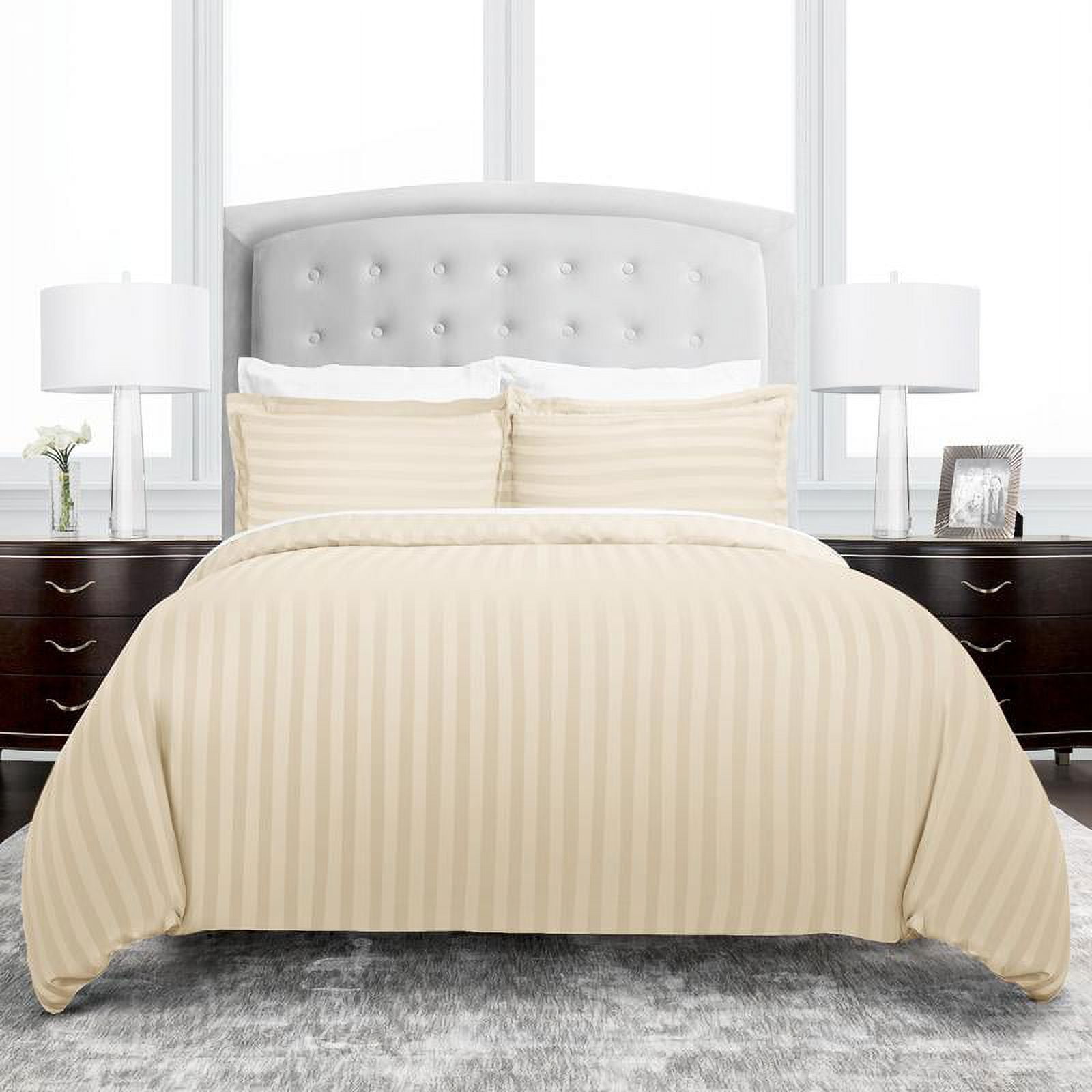 Noble Linens Dobby Striped 3 Piece Duvet Hotel Collection Cover Set