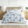 thumbnail image 1 of Noble Linens Down Alternative Cabbage Rose Stripe Stone Reversible Comforter Set, 1 of 8