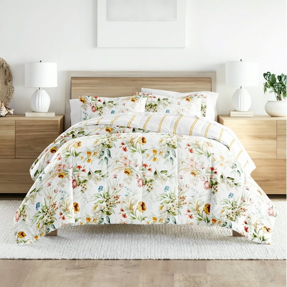 Noble Linens Down Alternative Chintz Floral Stripe Clay Reversible Comforter Set