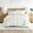 thumbnail image 1 of Noble Linens Down Alternative Foliage Stripe Ivory Reversible Comforter Set, 1 of 8