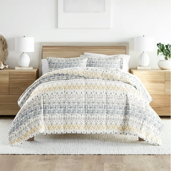 Noble Linens Down Alternative Mayan Stamp Gray Reversible Comforter Set