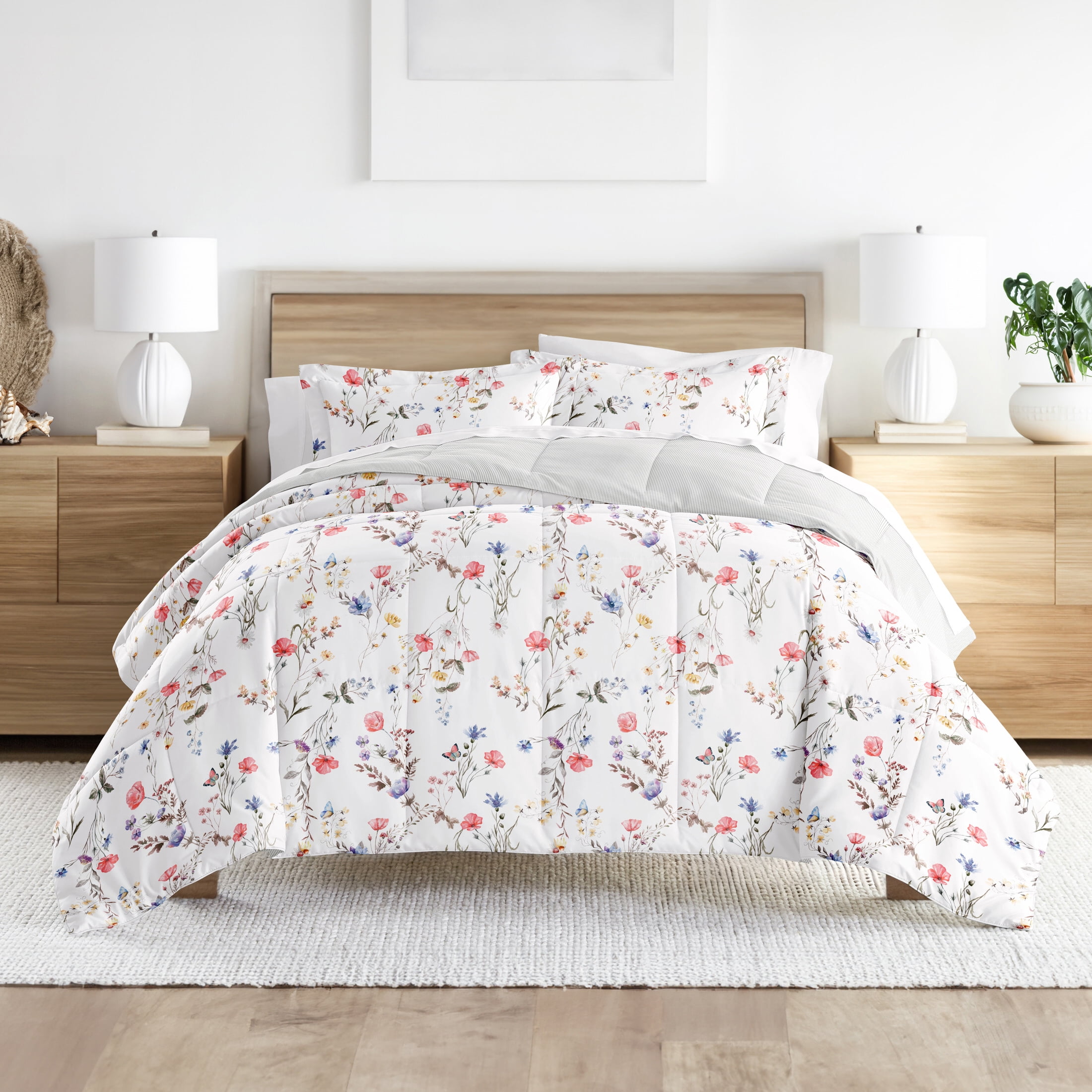 Full Pink Floral Down Alternative Reversible Comforter Set
