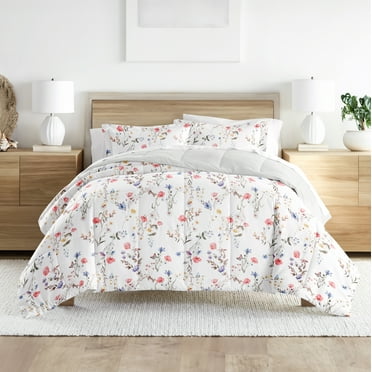 Noble Linens Down Alternative Meadow Floral Stripe Pink Reversible Comforter Set