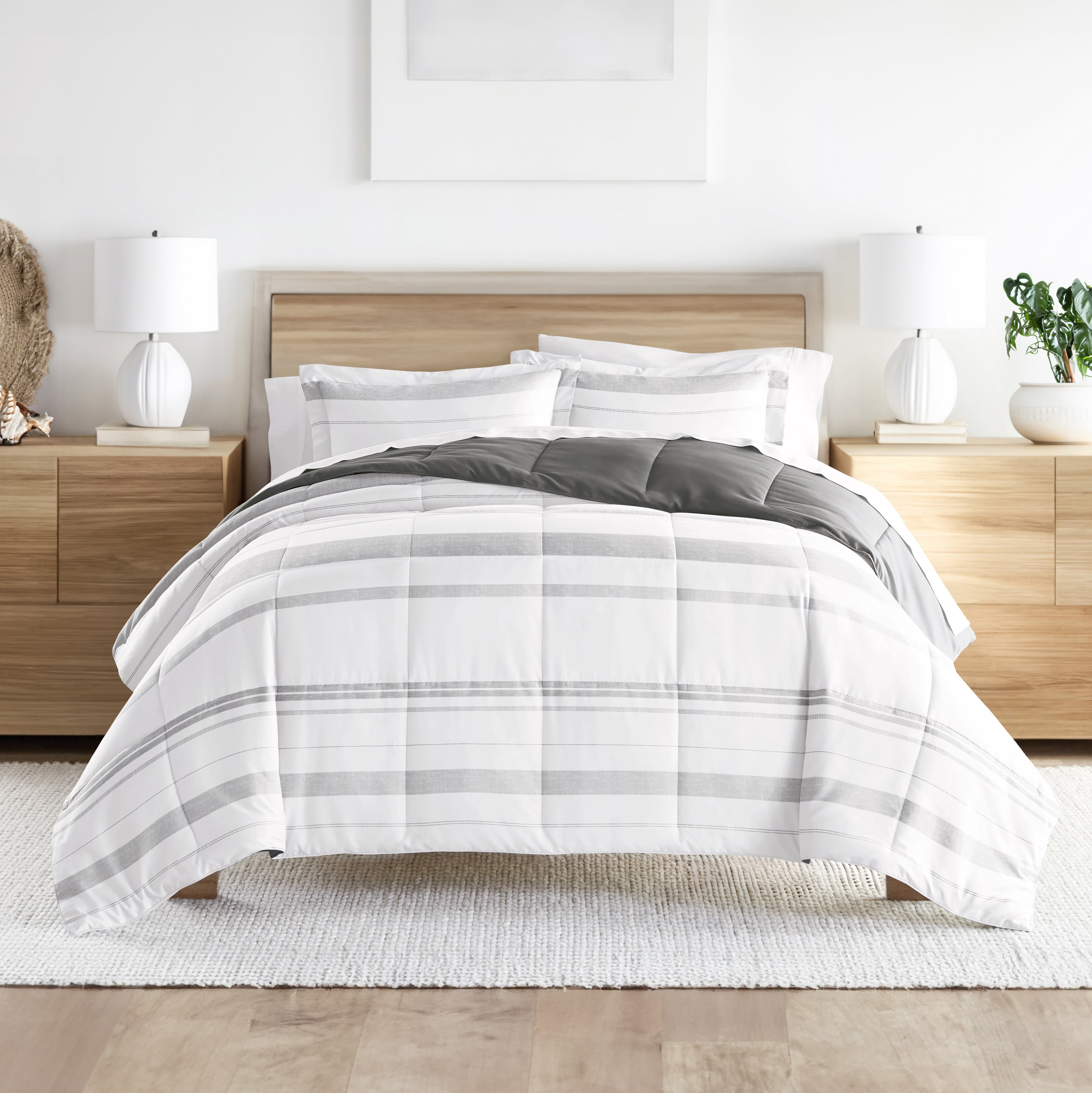 King Gray Reversible Down Alternative Comforter Set