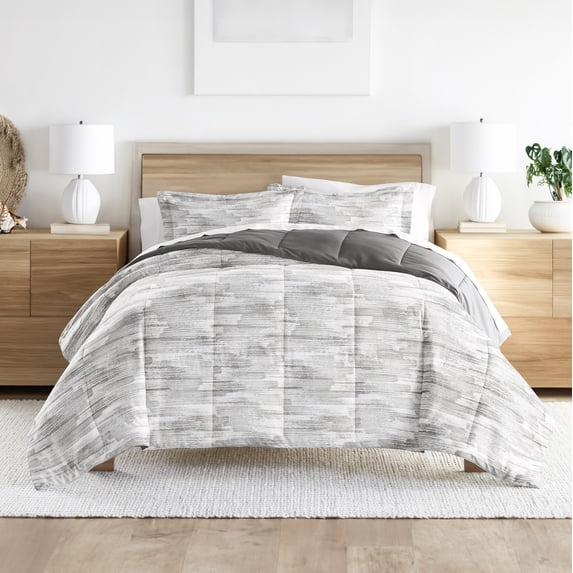 Noble Linens Down Alternative Textured Stripe Gray Reversible Comforter Set