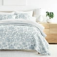 thumbnail image 1 of Noble Linens Dusk Blue 3 Piece Jacobean/Stripe Reversible Microfiber Quilt Set, Queen / Full, 1 of 7