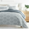 thumbnail image 1 of Noble Linens Dusk Blue 3 Piece Scallop Reversible Microfiber Quilt Set, Queen / Full, 1 of 8
