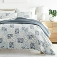 thumbnail image 1 of Noble Linens Dusk Blue 3 Piece Scrolled Patchwork Reversible Microfiber Quilt Set, King / CalKing, 1 of 7