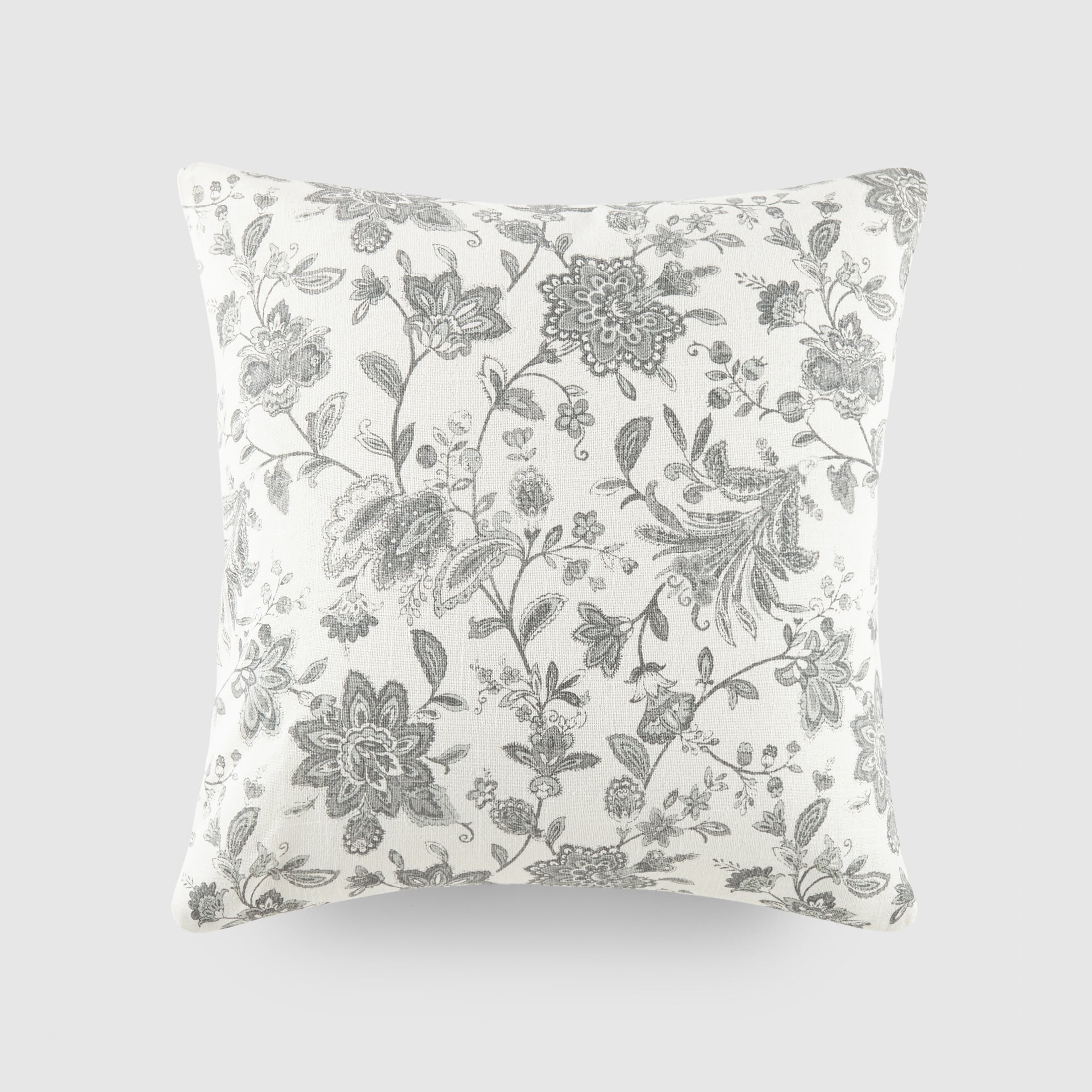 Gray Floral Cotton Square Throw Pillow Set