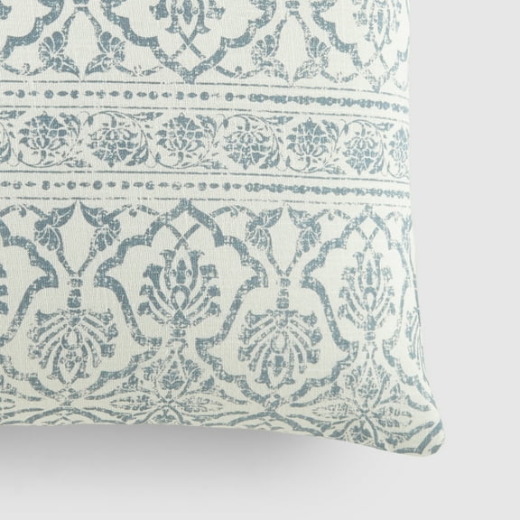 Noble Linens Elegant Cotton Decor Throw Pillow in Light Blue Antique Floral Pattern