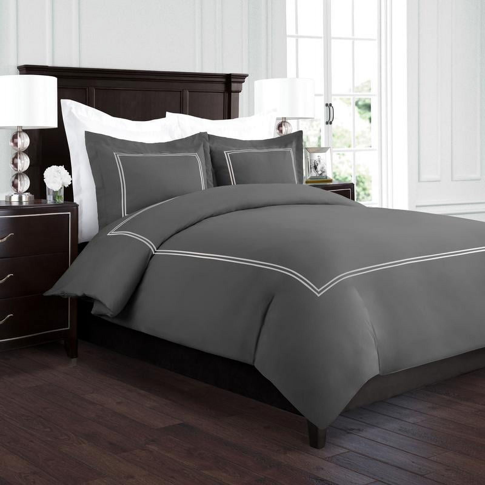 Noble Linens Embroidered 3 Piece Duvet Hotel Collection Cover Set