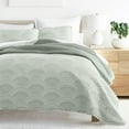 thumbnail image 1 of Noble Linens Eucalyptus 3 Piece Scallop Reversible Microfiber Quilt Set, Queen / Full, 1 of 8