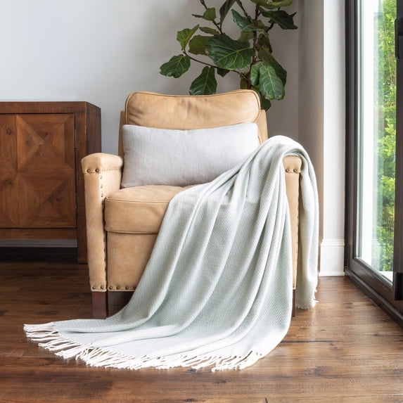 Noble Linens Eucalyptus Herringbone Throw Blanket, 50" x 60"