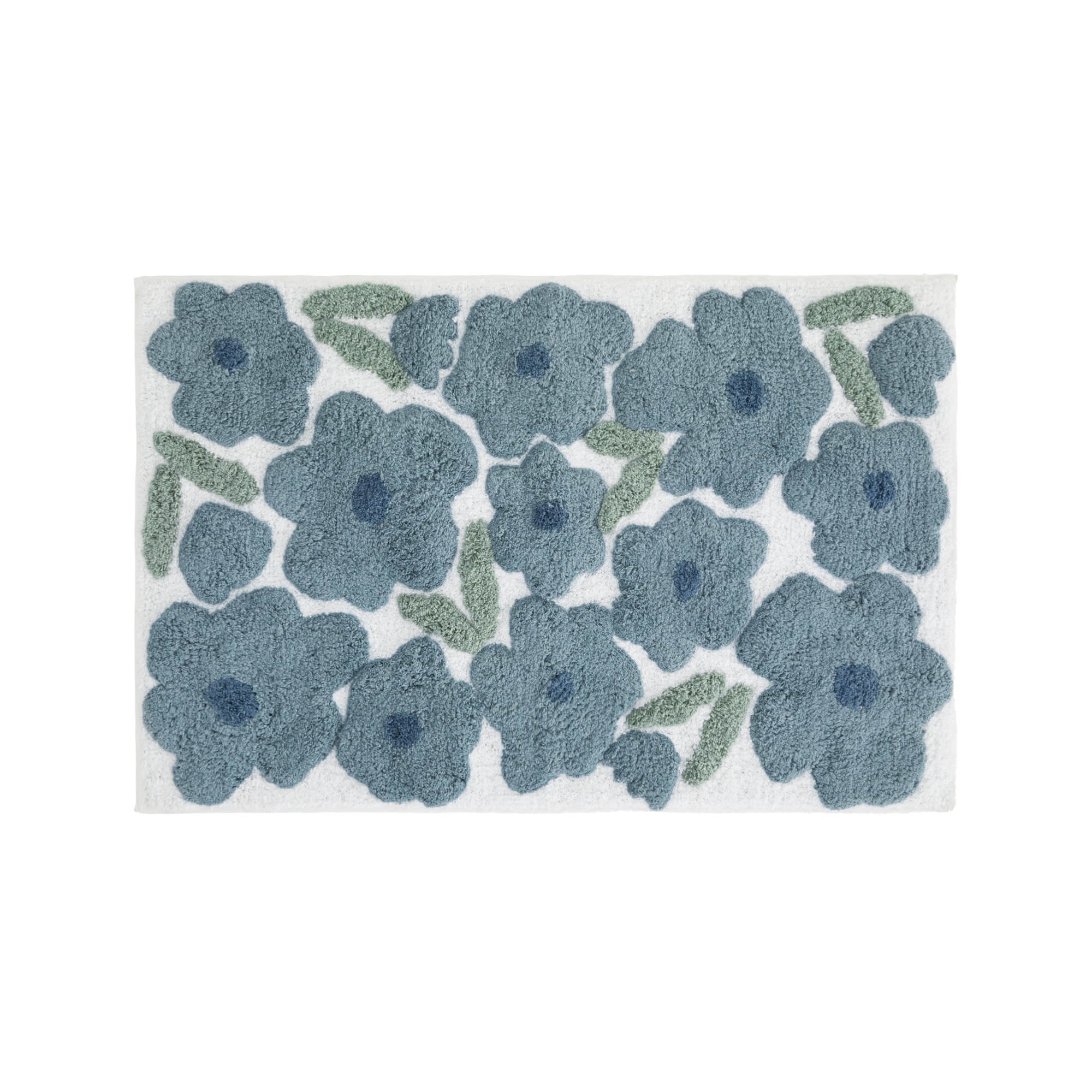 Noble Linens Floral Pattern Cotton Bath Mat, 24 in x 17 in, Blossoms Light Blue