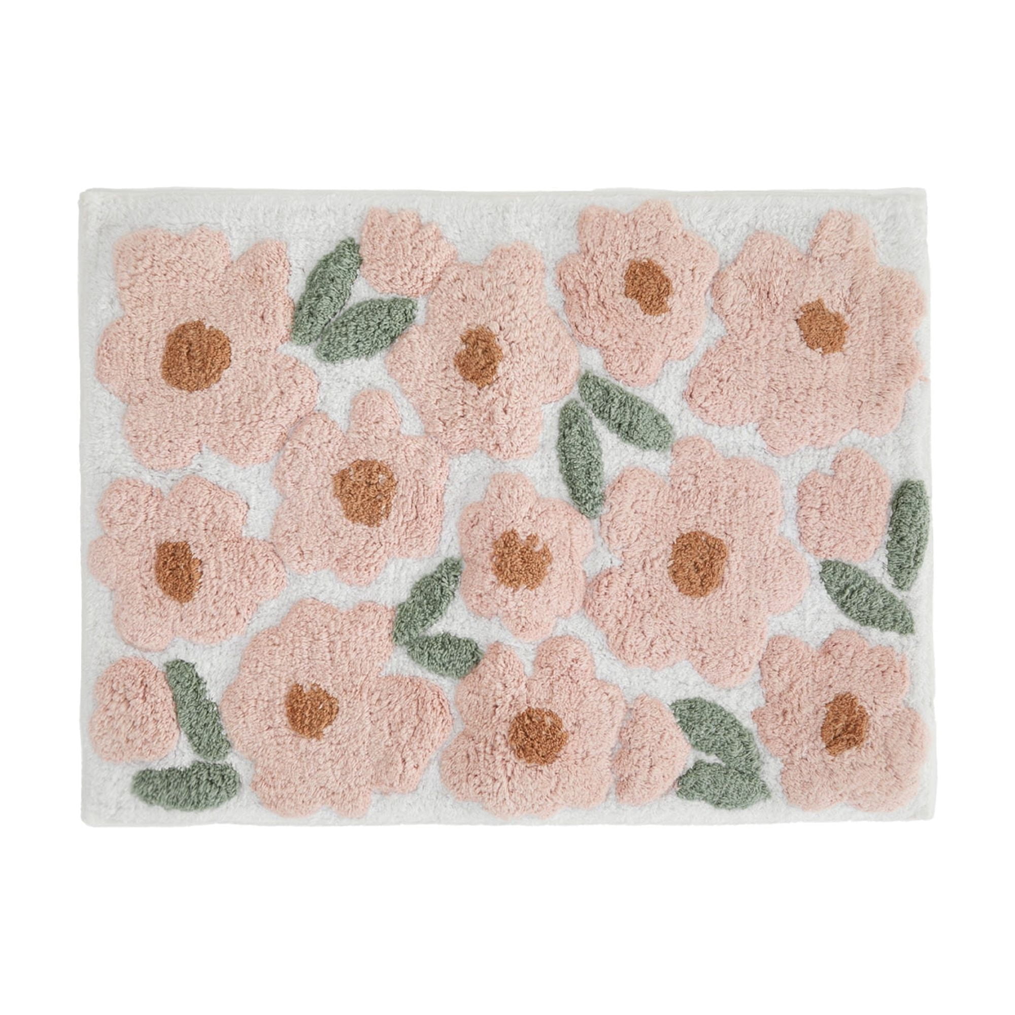 Noble Linens Floral Pattern Cotton Bath Mat, 24 in x 17 in, Blossoms Pink