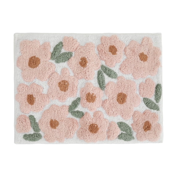 Noble Linens Floral Pattern Cotton Bath Mat, 24 in x 17 in, Blossoms Pink
