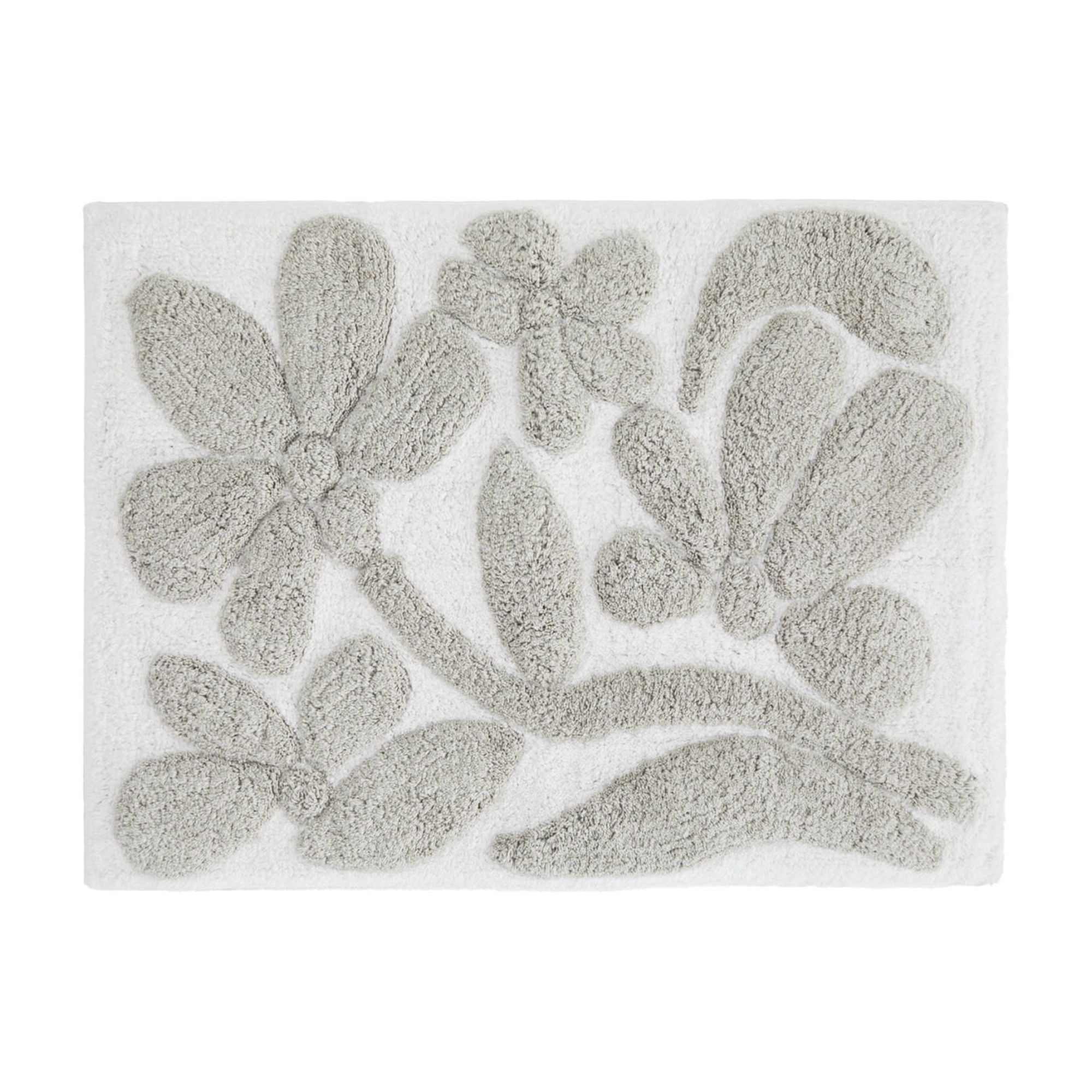 Noble Linens Floral Pattern Cotton Bath Mat, 24 in x 17 in, Floral Light Gray