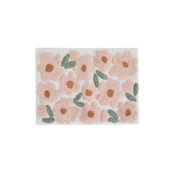 Noble Linens Floral Pattern Cotton Bath Mat, 34 in x 21 in, Blossoms Pink