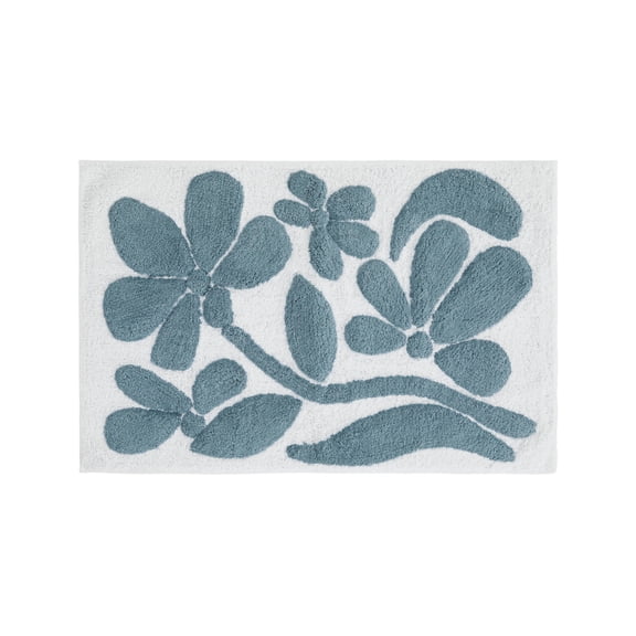 Noble Linens Floral Pattern Cotton Bath Mat, 34 in x 21 in, Floral Light Blue