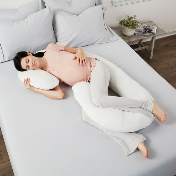 Noble Linens Full Body Maternity and Pregnancy Support Pillow, 1800 Series, White