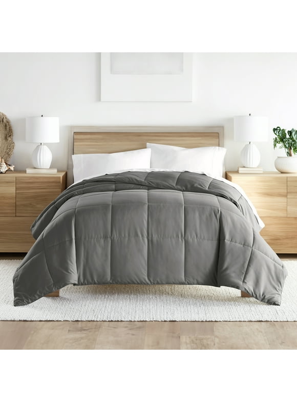 Noble Linens Gray All Season Alternative Down Solid Comforter, Twin/Twin XL