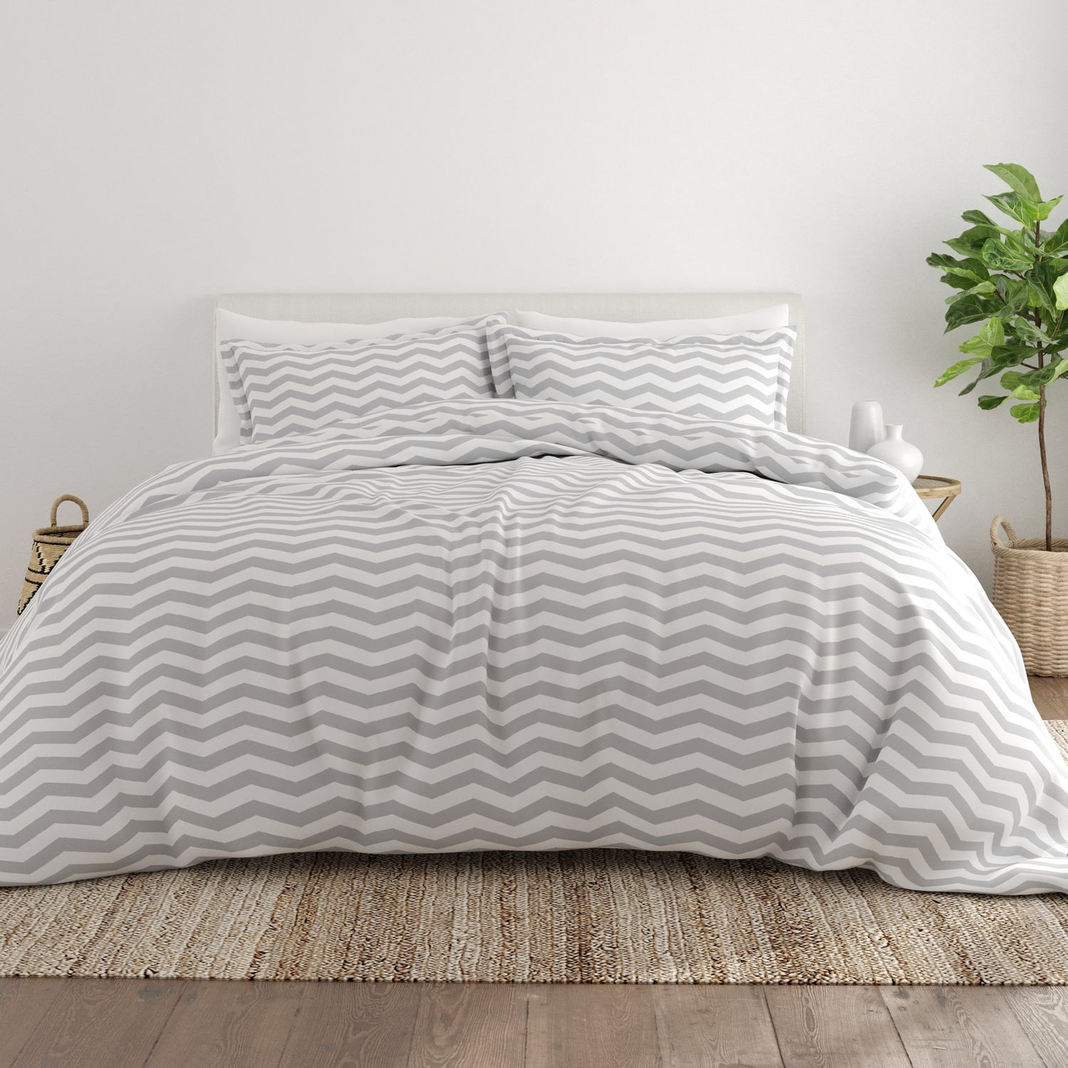 Noble Linens Gray Arrow Pattern Duvet Set 3-Piece Duvet Cover Set, King/Cal King
