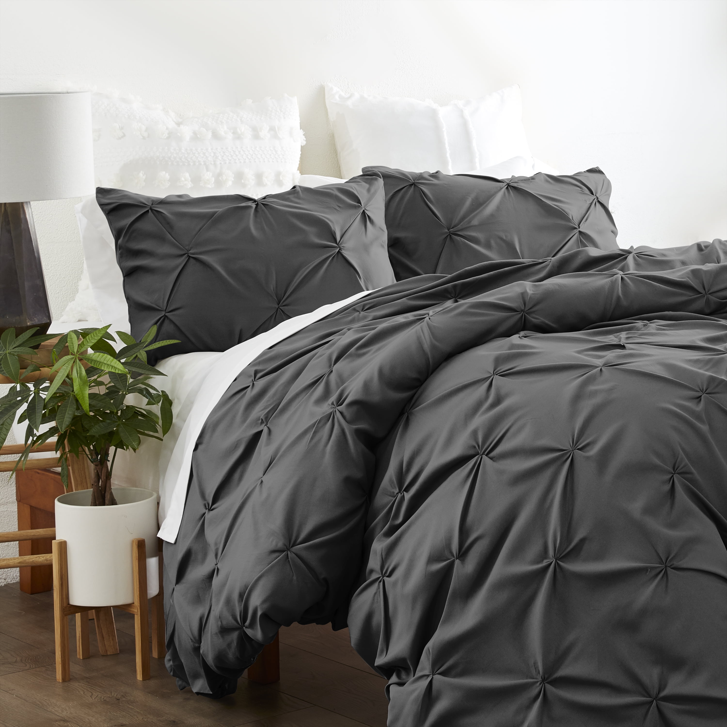 Gray Microfiber Pinch Pleat King/California King Duvet Cover Set