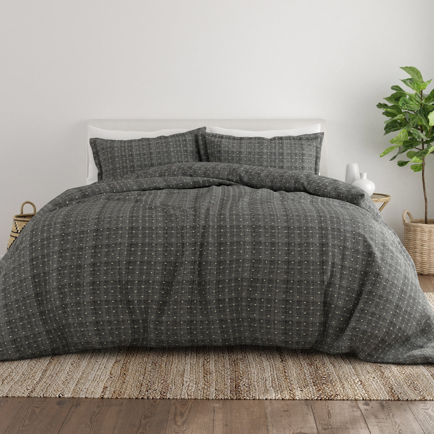 Gray Twin XL Polka Dot Microfiber Duvet Cover Set