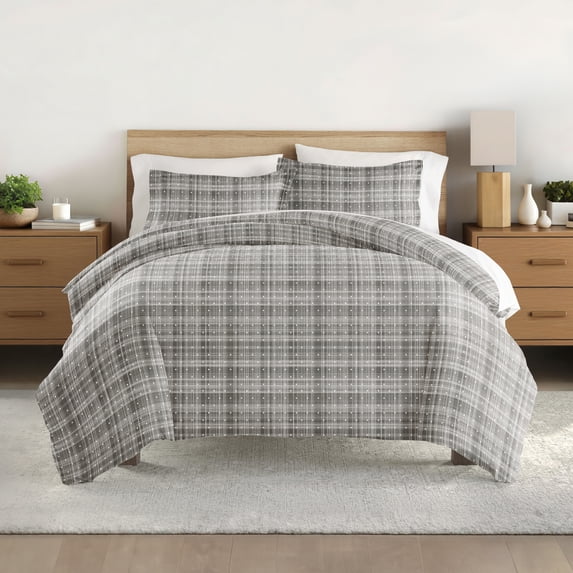 Noble Linens Gray Polka Dot Pattern Duvet Set 3-Piece Duvet Cover Set, Full/Queen