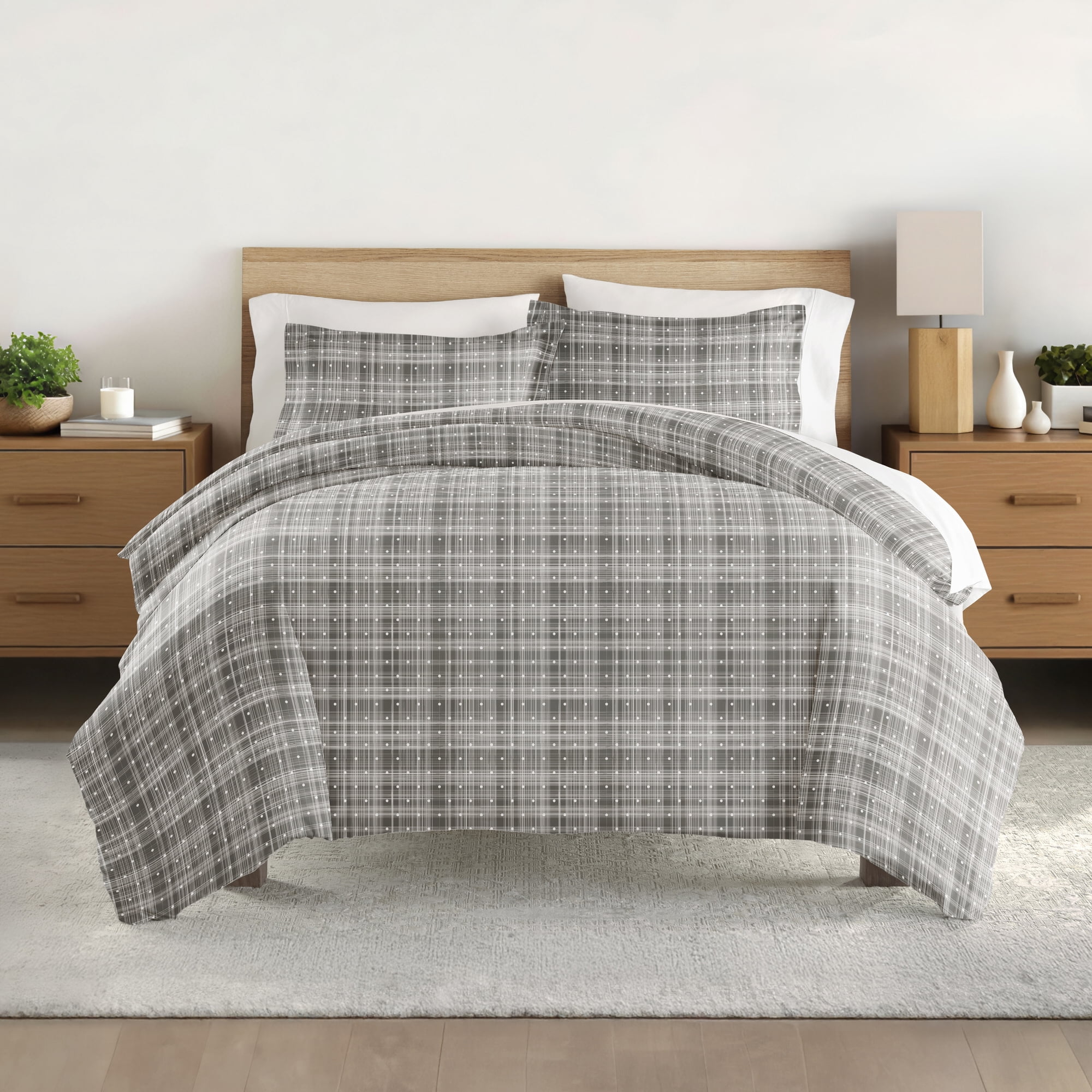 Noble Linens Gray Polka Dot Pattern Duvet Set 3-Piece Duvet Cover Set, King/Cal King